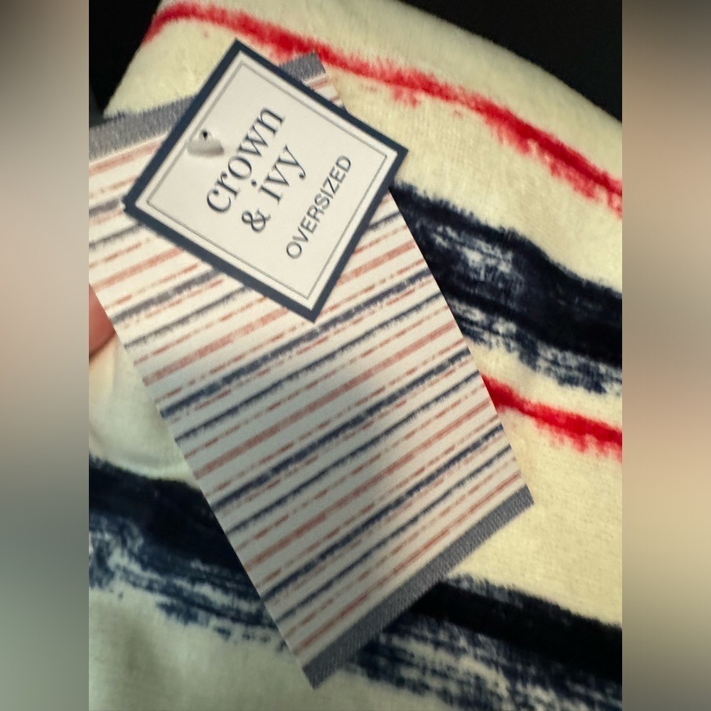 NWT Crown & Ivy red and blue striped oversized beach towel